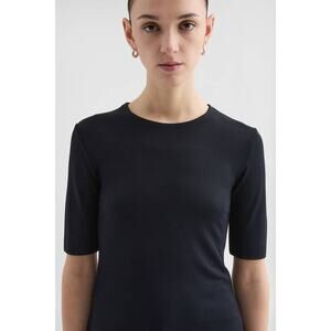Jil Sander Fluid Viscose Crew Neck T Shirt in Navy DE 30 XXS